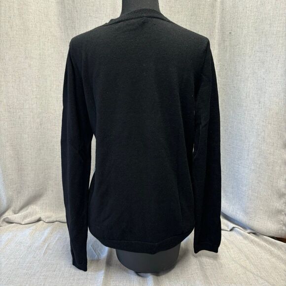 Garnet Hill Leopard Print Black Grey Wool Sweater Crew Neck Women’s Medium - Picture 3 of 12